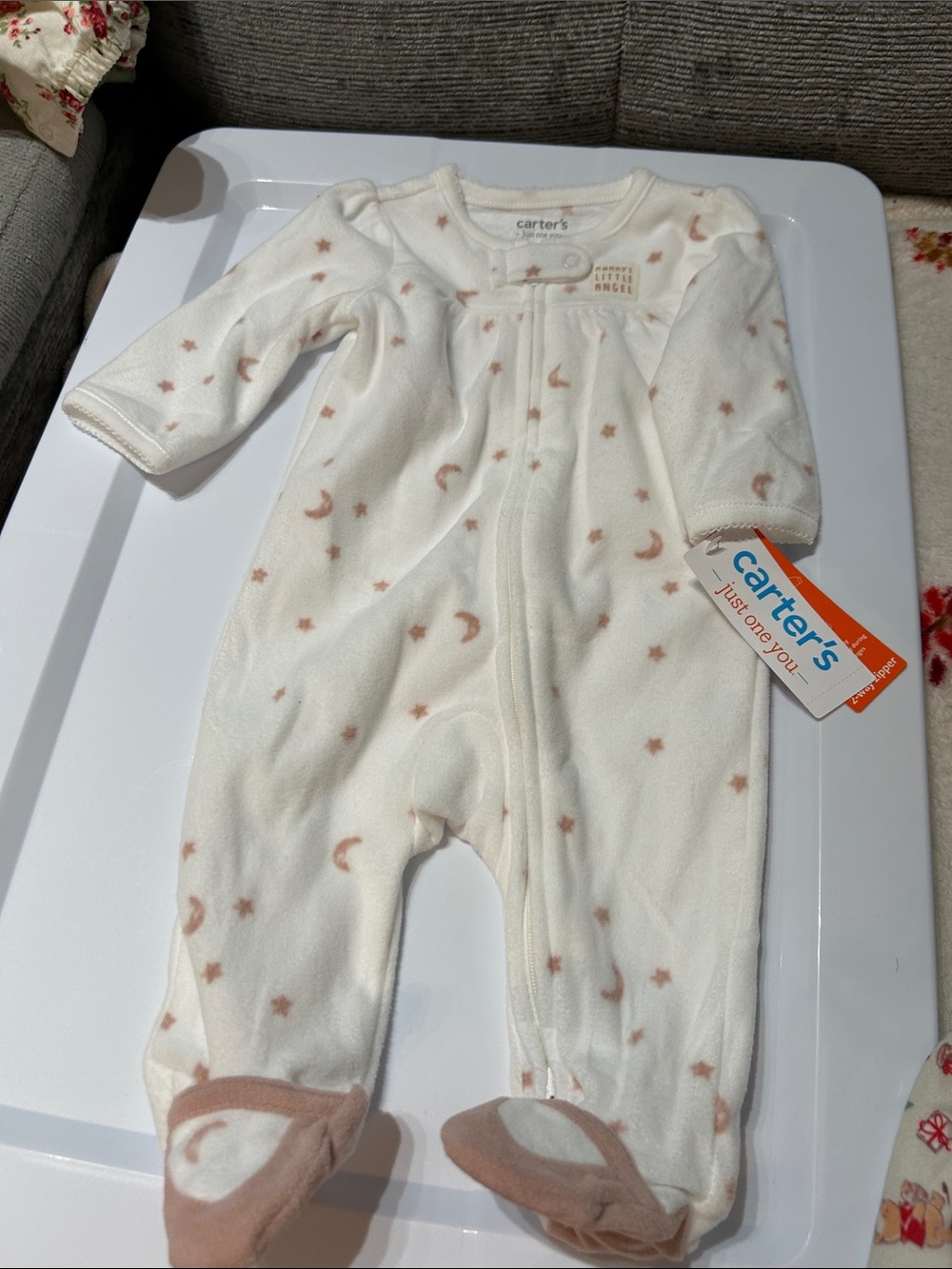 Carter's Cream Footed One-Piece with Pink Stars & Moons